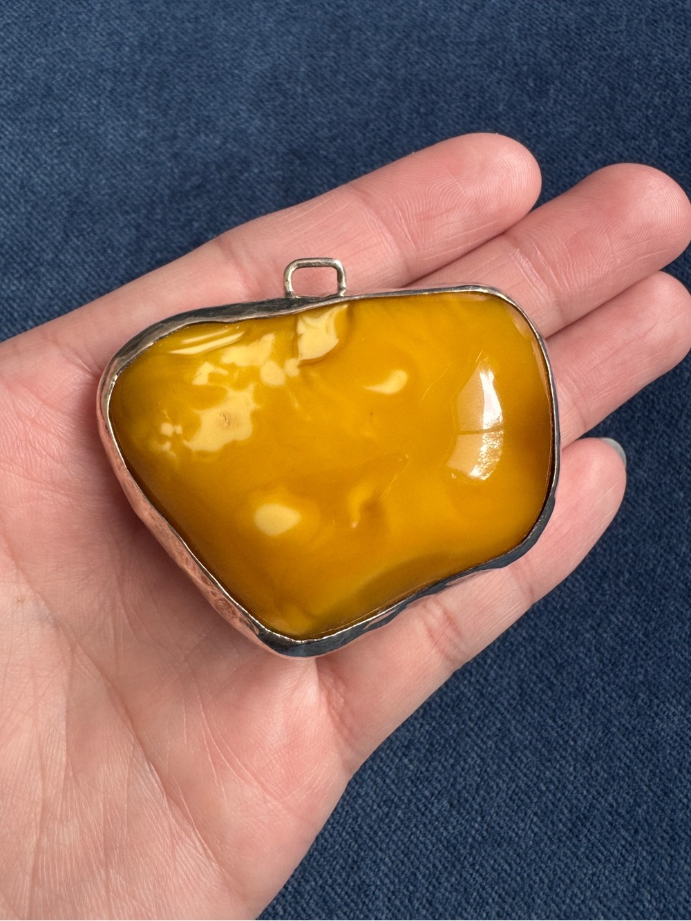 Sterling Silver Large butterscotch amber pendant